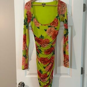 AFRM Green and Red Floral Long Sleeve Dress